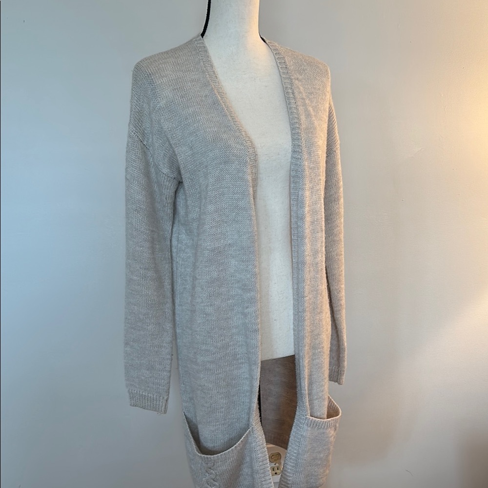 Gray Open-Front long cardigan Sweater